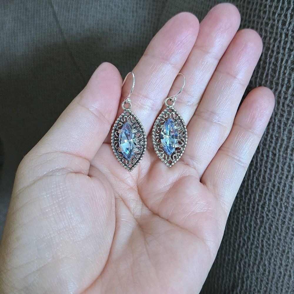 Noa Zuman Silver🤍 Marquise with Blue💙 Topaz Earrings - Picture 15 of 15